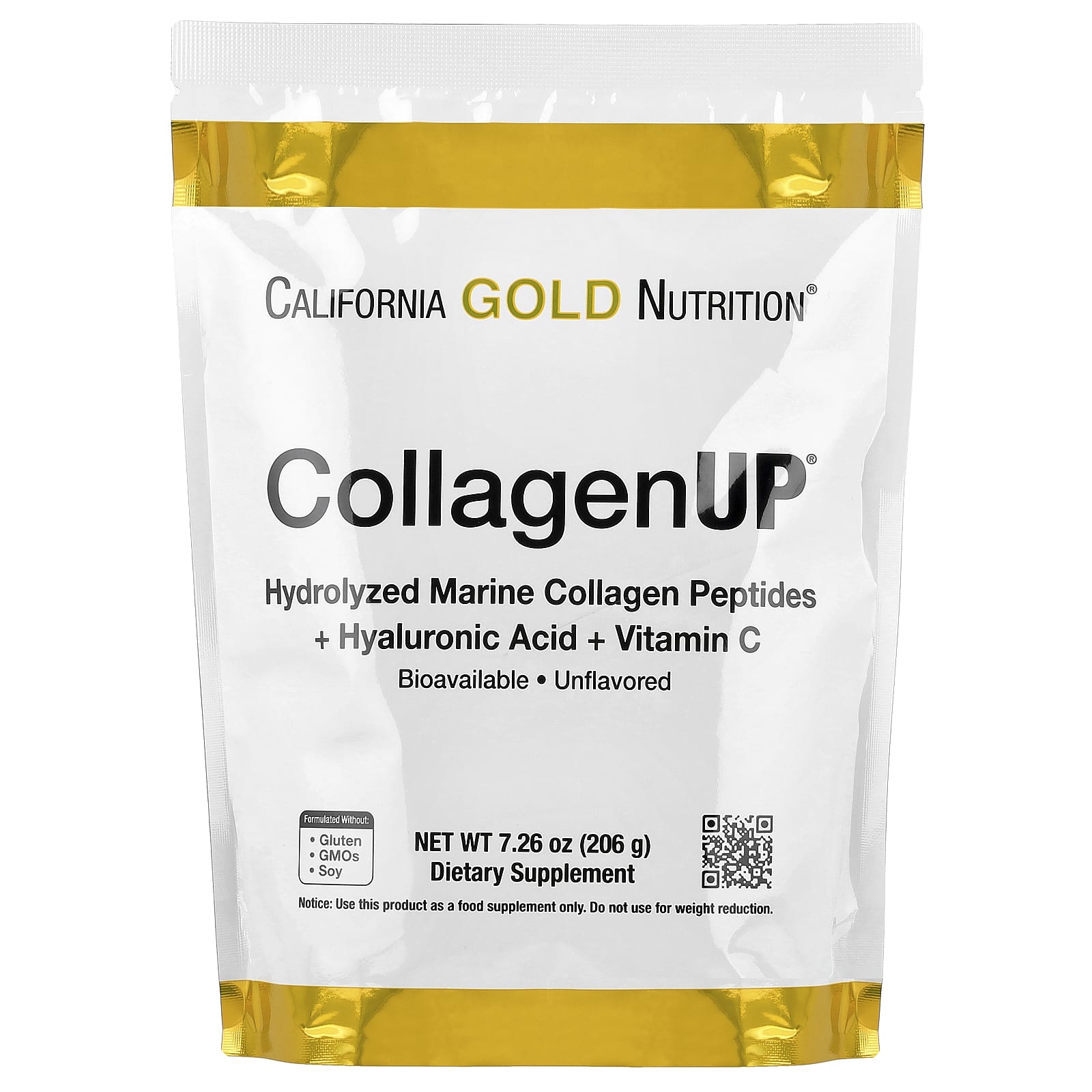 California Gold Nutrition, CollagenUP®, Peptides de collagène marin hydrolysé à l'acide hyaluronique et à la vitamine C, Sans arôme, 206 g