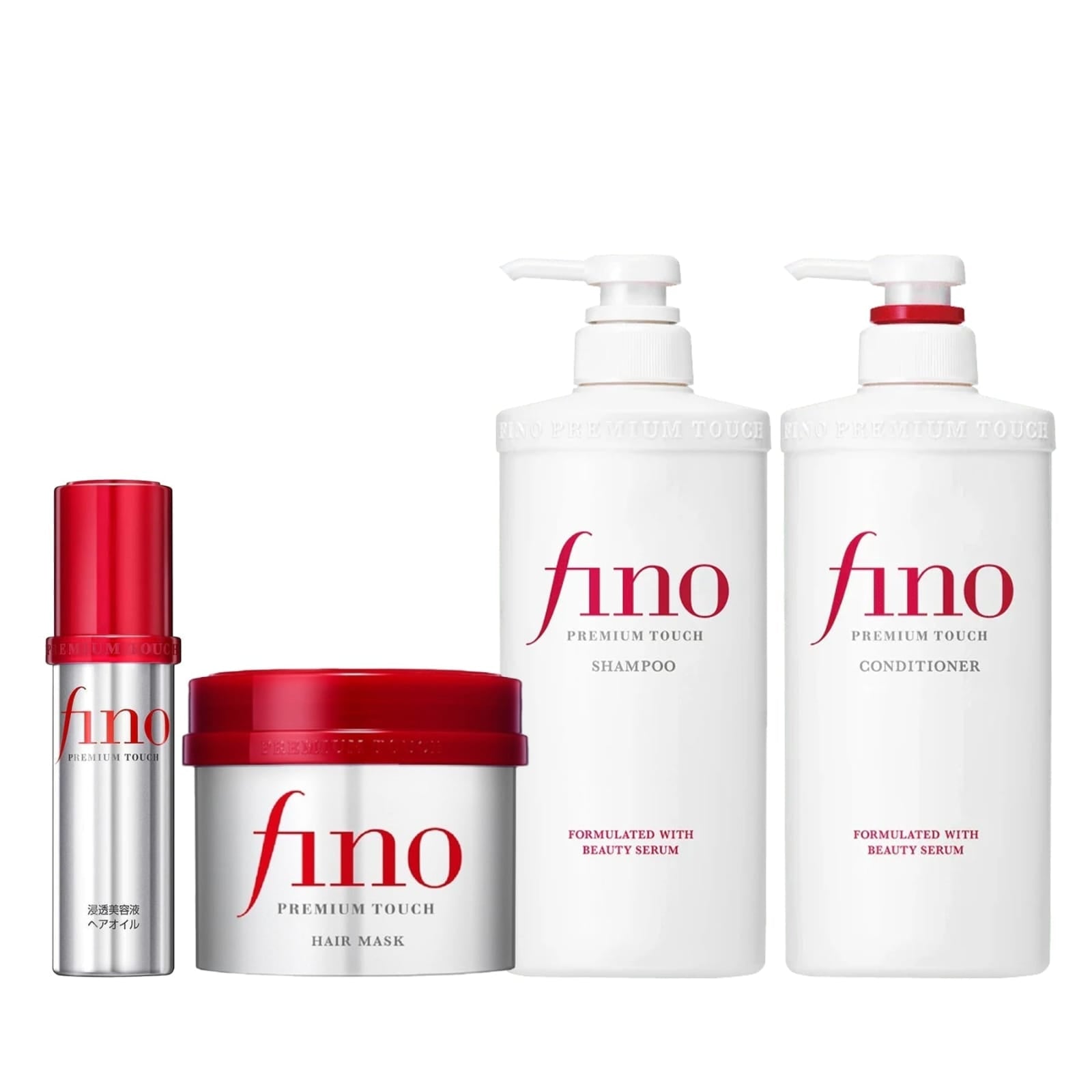 PACK COMPLET: Shampoing Shiseido Fino Premium Touch + Masque capillaire + Huile capillaire+ fino conditioner